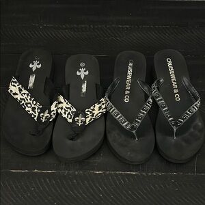 2 prs of Black and White Women's Sandals size 10